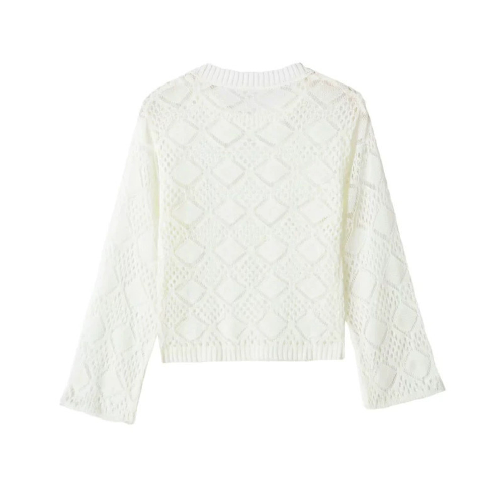 ZARA Chic Hollow Out Crew Neck Long Sleeve Pullover Top